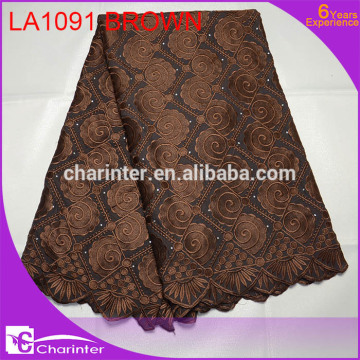 high quality african swiss lace 2016 swiss lace latest swiss lace fabric cotton lace big lace fabric LA1091 brown