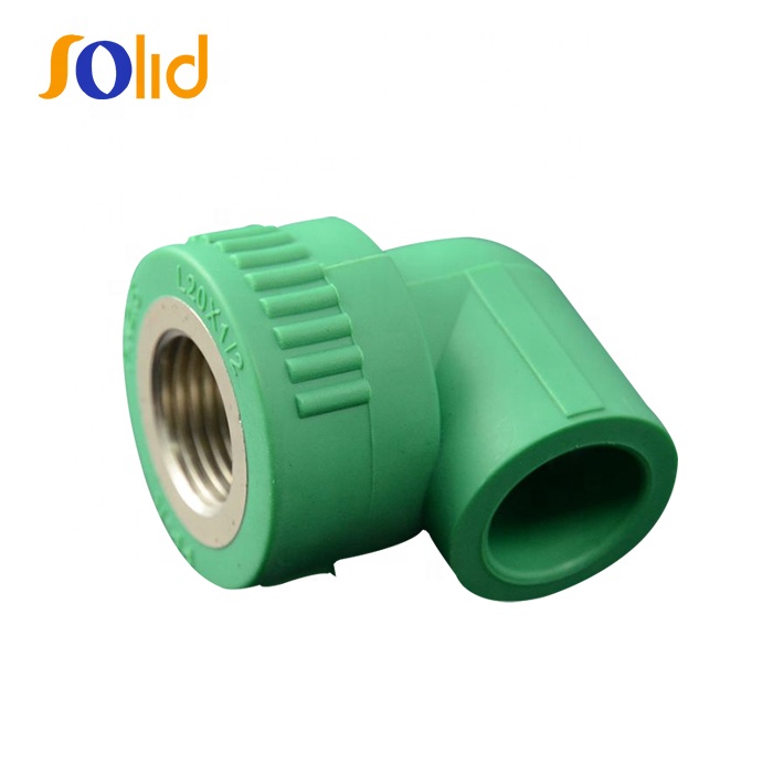 Plastic plumbing materials green ppr pipe 90-degree female elbow(Copper Thread)