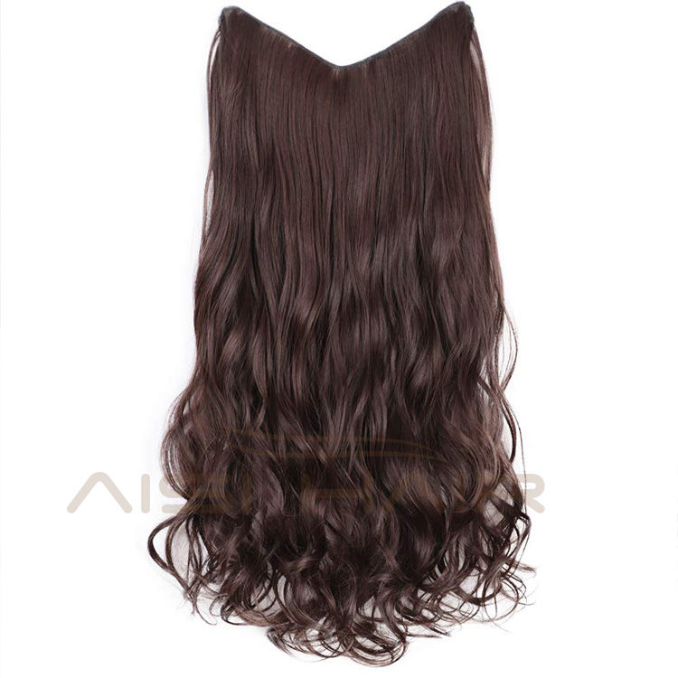 Aisi Hair 4 Clips Long Wavy Synthetic Hair Extensions Clips in High Temperature Fiber Brown Hairpiece for Women