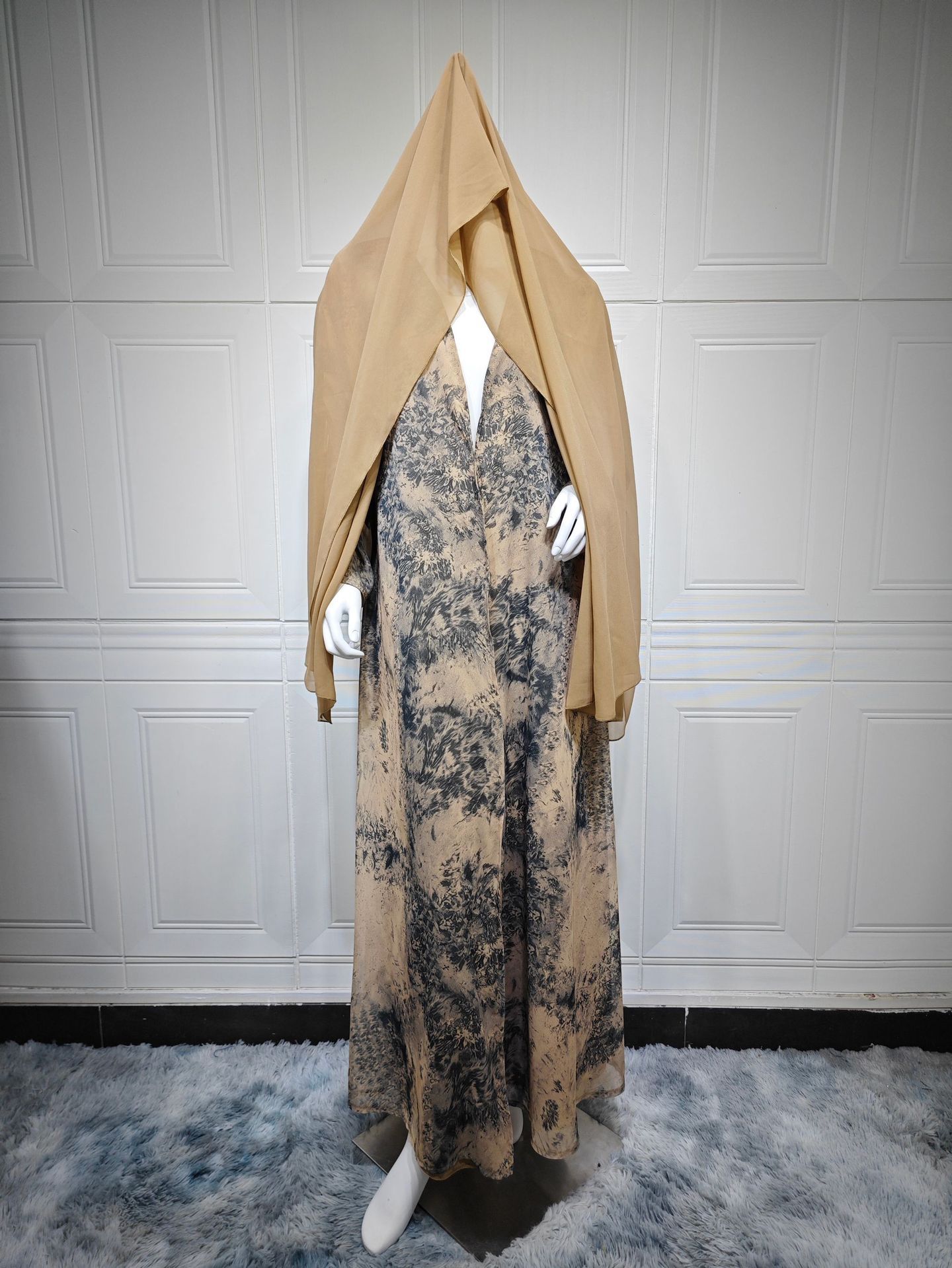 ست عبای باز دو تکه چاپ مرمر Marble Print Two-Piece Open Abaya Set