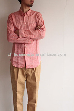 Pink Pure Color Linen Mens Shirt , pure linen mens shirt , casual shirt