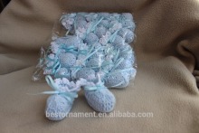 Crochet blue booties For baby shower baptism christening party favors