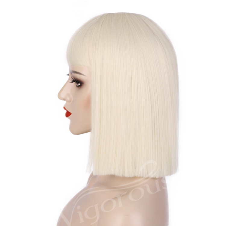 Vigorous Short Bob Straight Wig With Bangs for Black Women Synthetic Bob Wigs Blonde Wig for Party Daily Use Shoulder Length