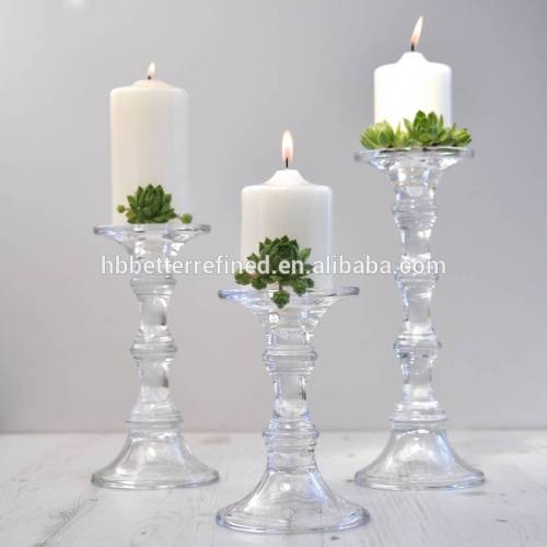 Tall Clear Glass Candlestick Pillar And Taper