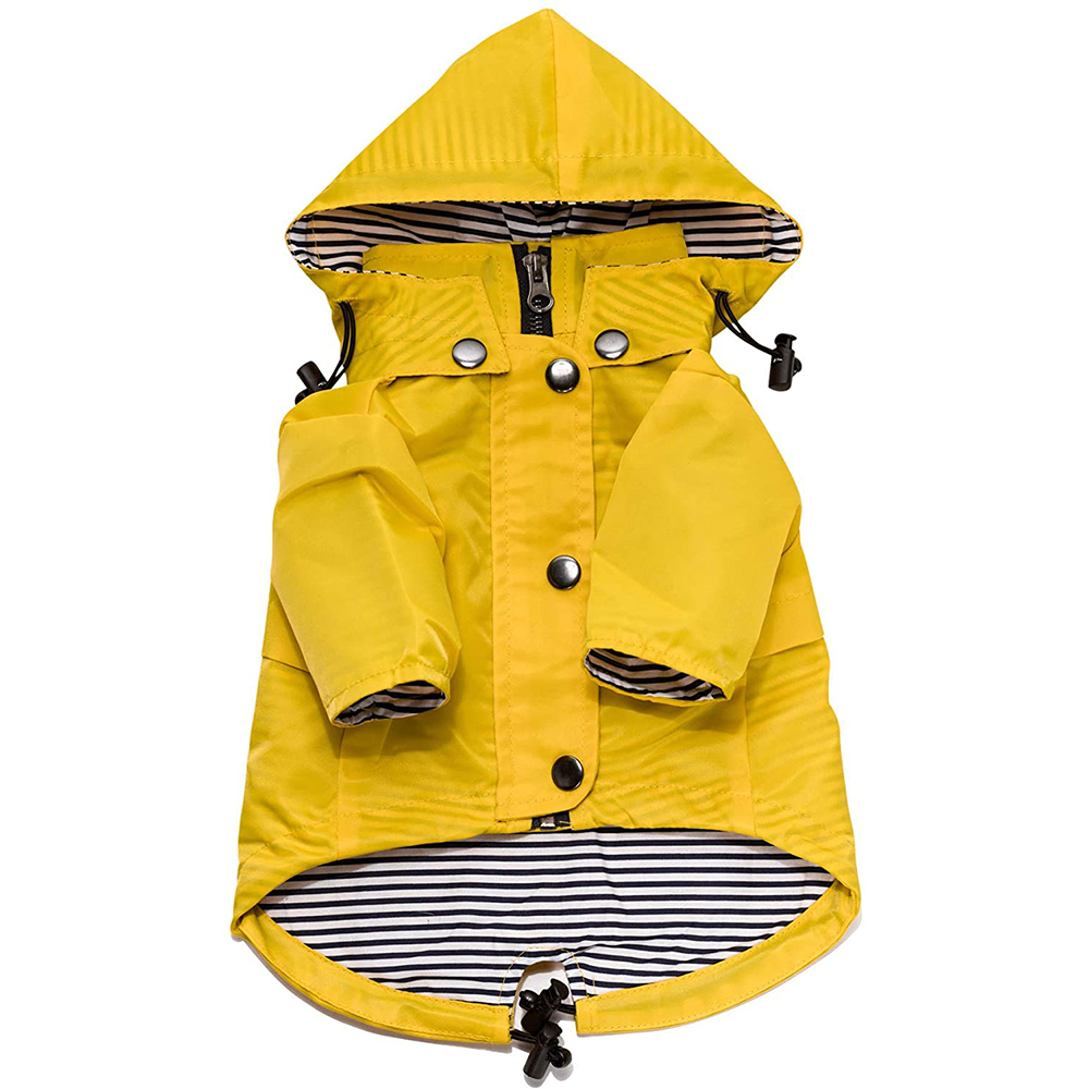 Reflective Buttons Pockets Rain Water Resistant Adjustable Drawstring Removable Yellow Zip Up pet Raincoat