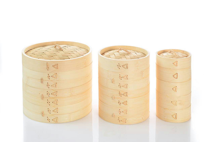 Eco-friendly Dumpling 10 inch Bamboo Food Steamer Set Basket With Lid