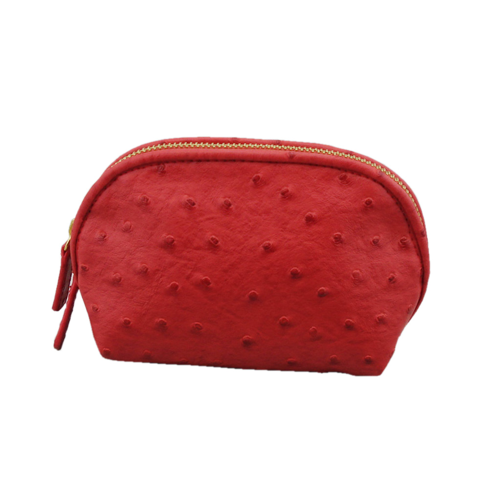 Double Zipper Closure Makeup Bag Ostrich Leather Cosmetic Pouch