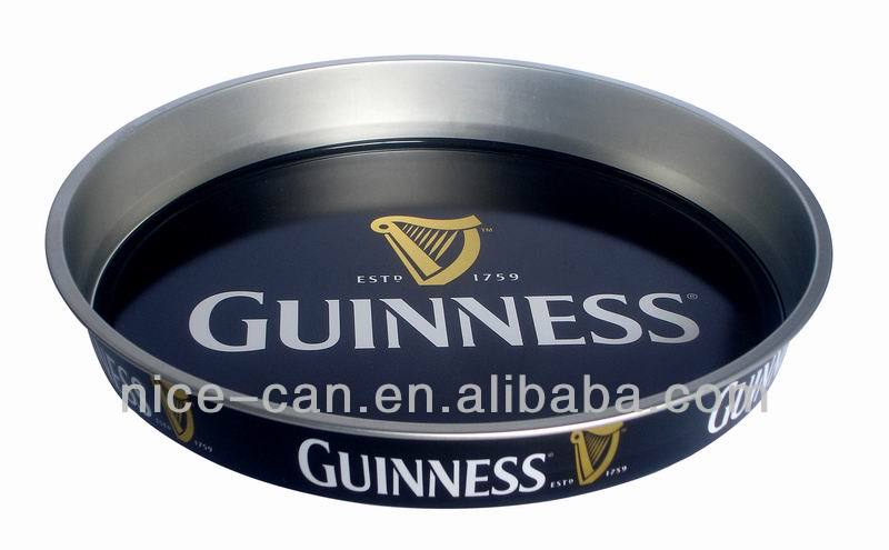 Round bar serving tin tray, round non-slip tin trays, anti-slip beer tin tray