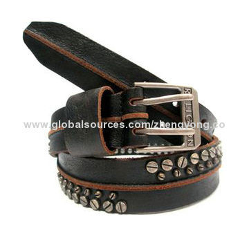Studded leather men's belt
