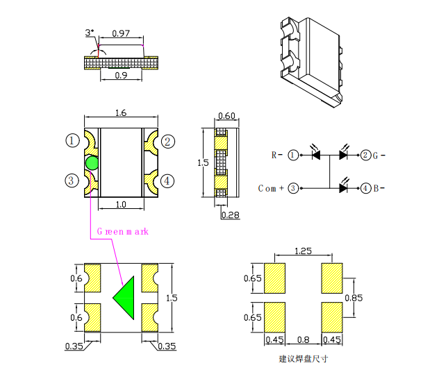 0603 SMD RGB LED 1605 RGB LED Size