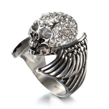 Horror Full Diamond wing skull ring