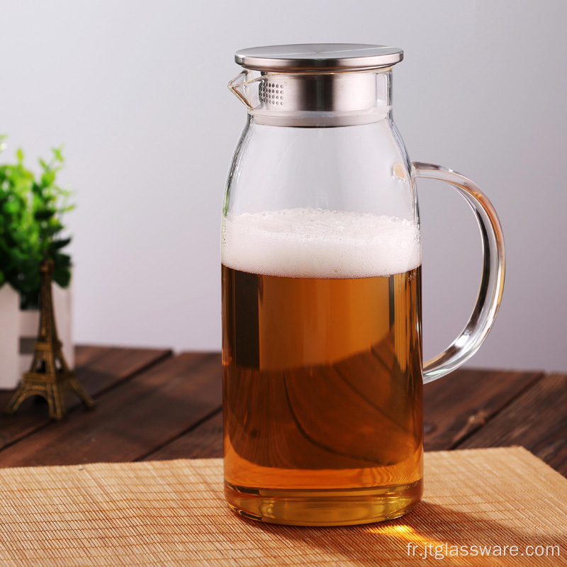 Pichet à boisson en verre transparent avec anse