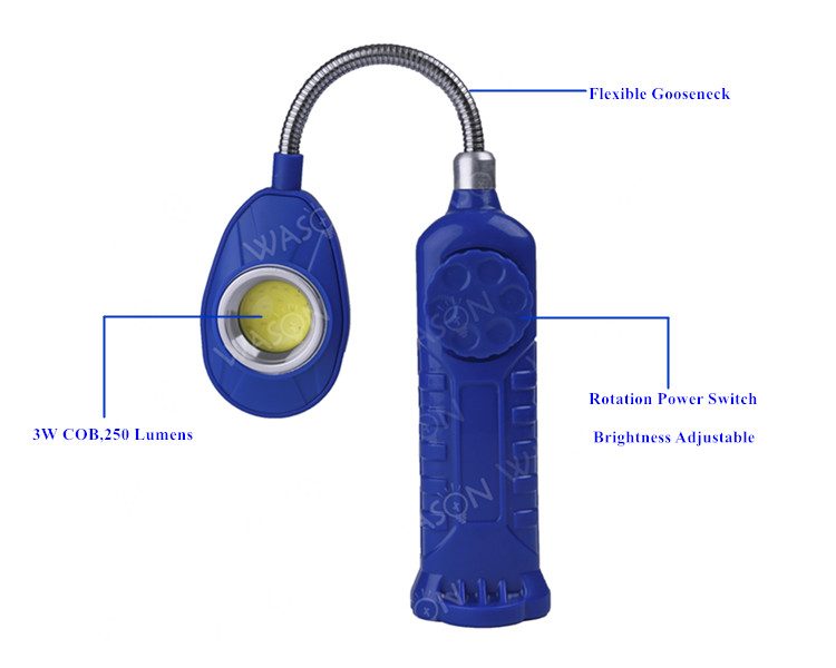 New Popular Free Rotation Gooseneck Dimmable Magnetic Cob Wide Beam Flexible Led Working Light AAA Battery Operated Torch Light