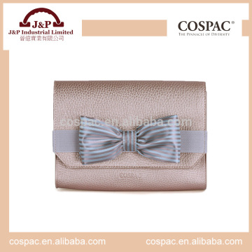 Pearlized nude pink pebble PU envelope clutch bag with small ribbon bow