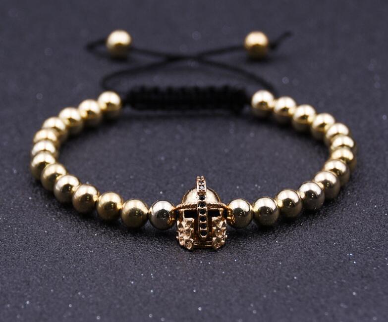 Black Knight Helmet Hollow Copper Bracelet con cuentas redondas de 6 MM