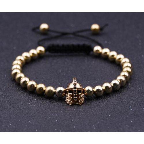 Black Knight Helmet Hollow Copper Bracelet With 6MM Round Beads