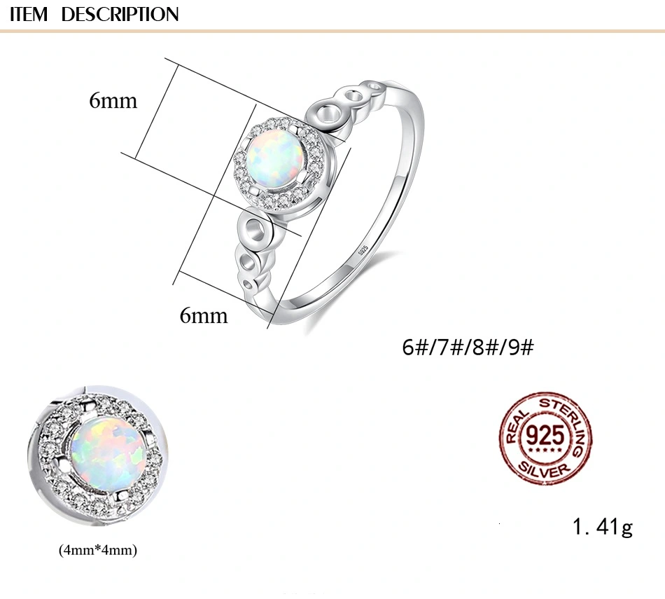 Elegant 925 Sterling Silver CZ Opal Rings