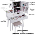 White Wood French Mirrored Dressing Table Set