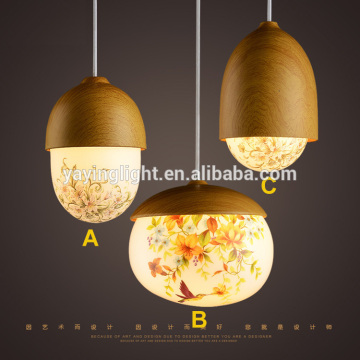 flower glass shape fancy pendant light,borosilicate glass wooden lighting,vintage luxurious wooden lamp