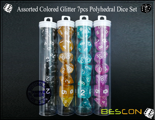 Surtido de brillo de colores 7pcs Polyhedral Dice Set-17 Assorted Colored Glitter 7pcs Polyhedral Dice Set-17
