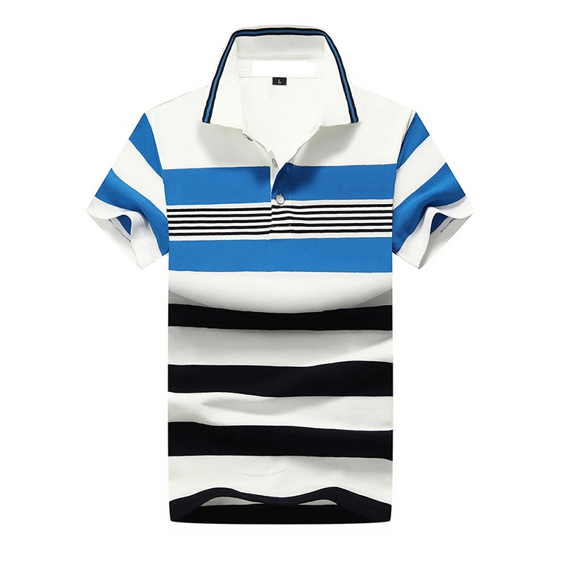 Customized Logo Mens Casual Striped Polo Shirt Cotton Polo T Shirts for Men