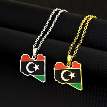 Libya Map Flag Pendant Necklace: Fashion Jewelry for Women and Men in Gold Color