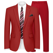 WYWK 2 Piece Men's Suit Wedding Business Party-Red-XXS