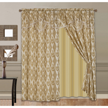 2PCS Printed Window Curtains with Satin Valance and Tassels for Bedroom and Living Room