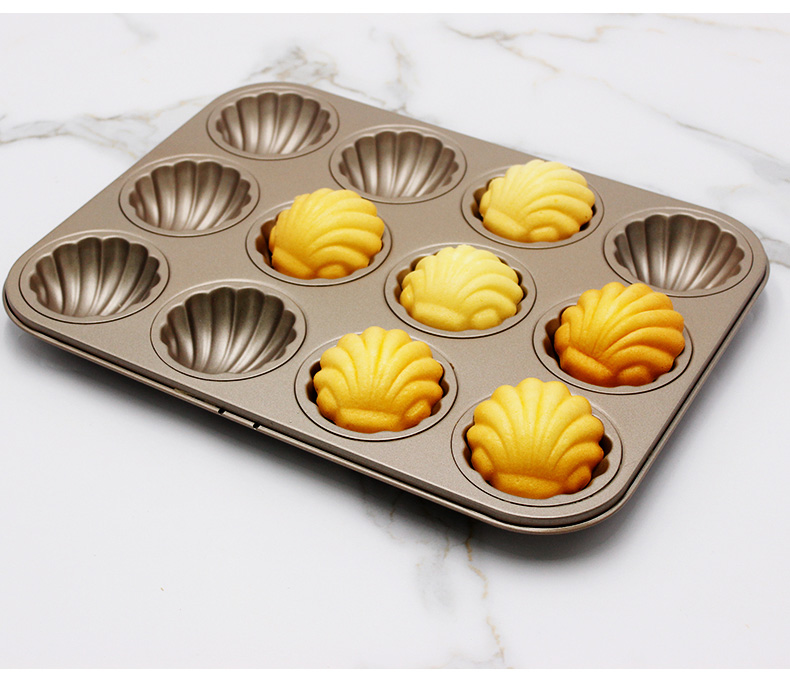 Molde para hornear de concha de magdalena de 12 cavidades (21) 12-cavity madeleine shell baking Pan (21)