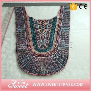 Hand work neck embroidery designs beaded neckline trims for garments