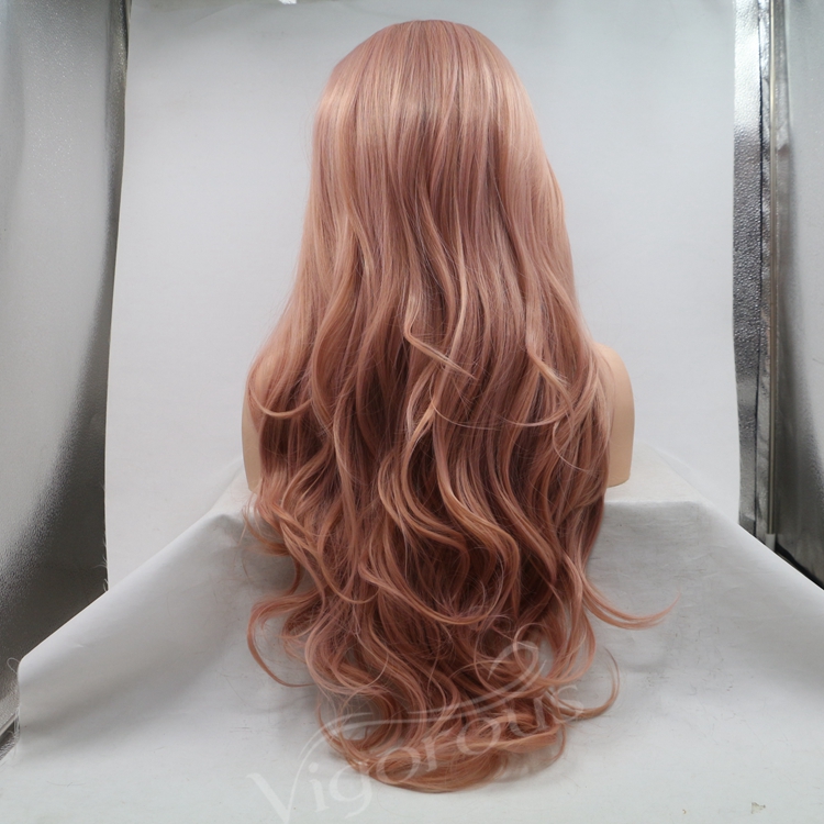 Fashion Idol High Quality Wholesale Long Natural Wavy Mono Pink Fiber Wigs 13*3 Lace Synthetic Hair Curly Making Machine