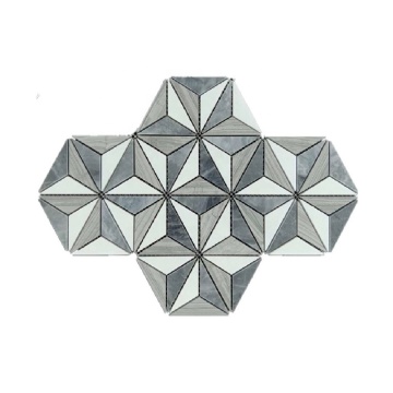 Bardiglio Grey and Thassos White Marble Triangle Mosaic Tile - Honed Finish