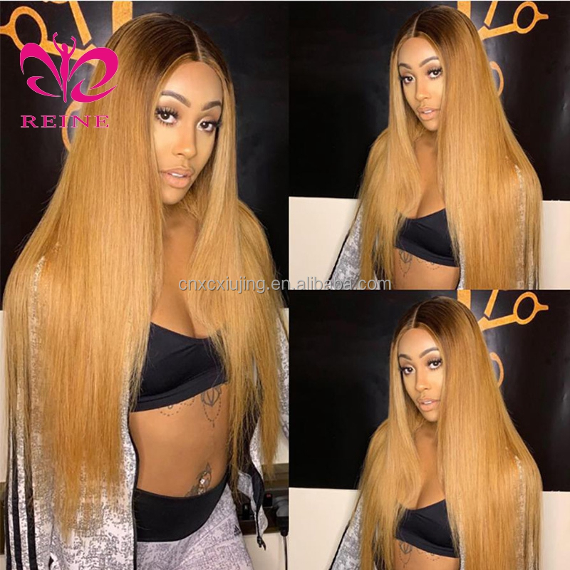 Pre Plucked Ombre 30 Lace Front Wig, Transparent Frontal Ombre Brown Dark Highlight Wig, Human Hair Honey Blonde HD Lace  Wig