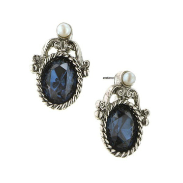 Lt. Navy zircon stud earring antique silver plated