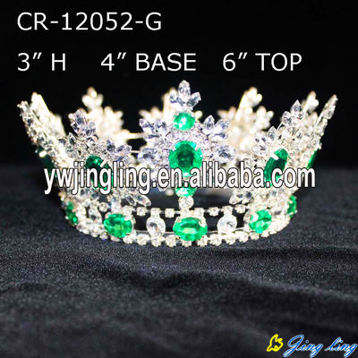 Light Green Silver Plated Rhinestone King Crown