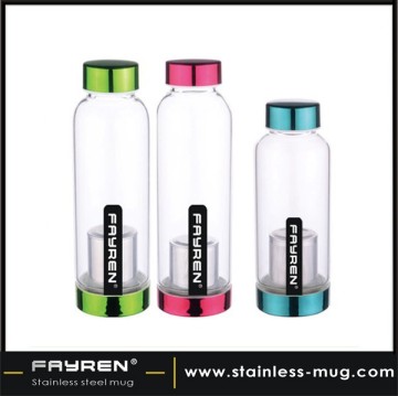 550ml tea strainer glass sports bottle ,glass sport tea bottle