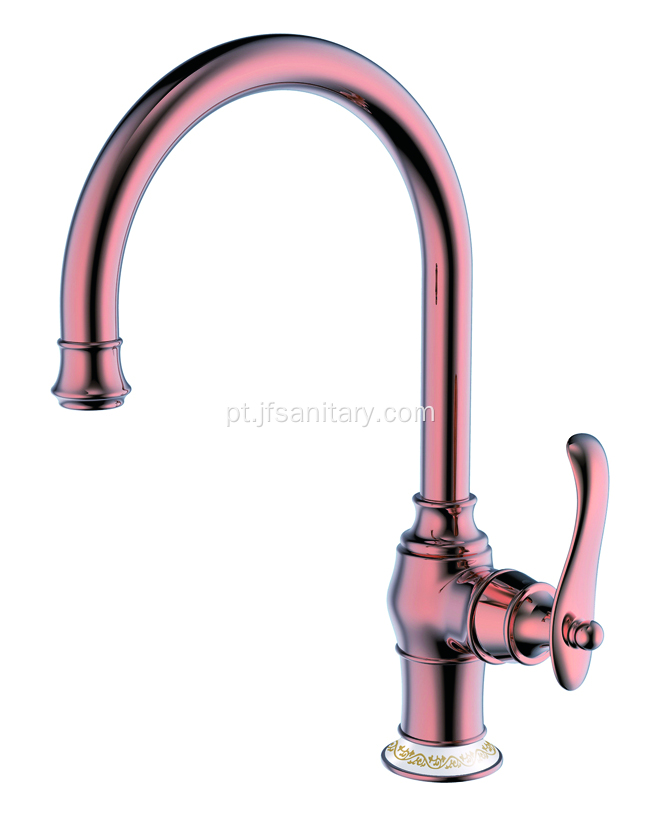 Brass Único Furaco Cozinha Torneira Faucet Rose Gold