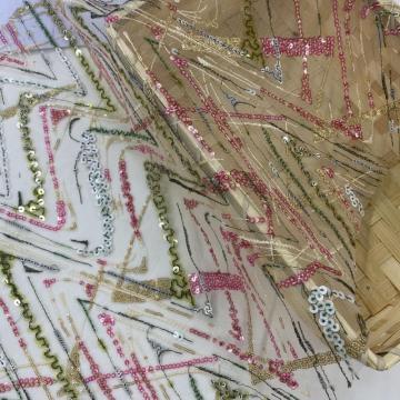 Fresh Transparent Sequins Embroidery On Poly Mesh
