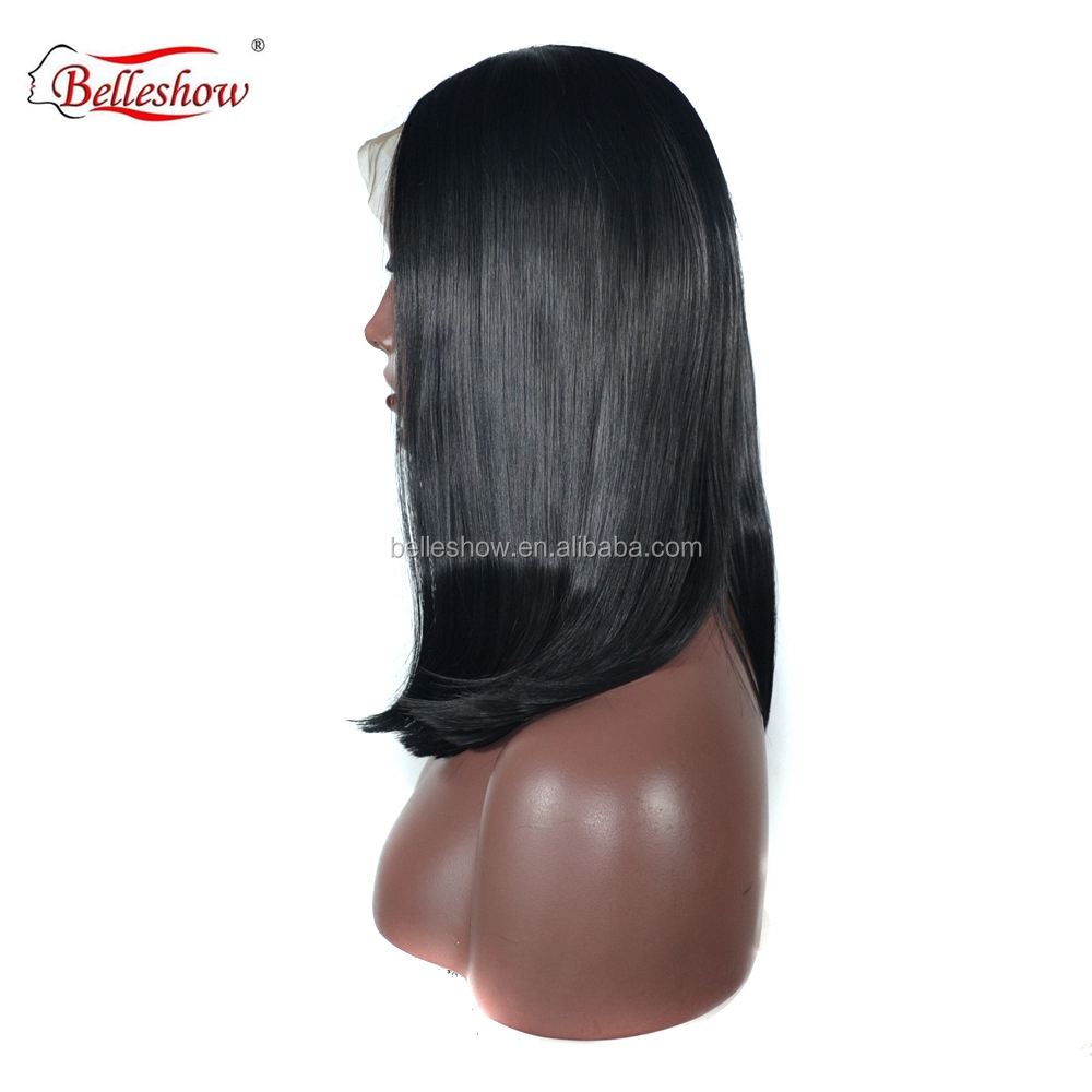 Hot sell Wholesale medium-length bobo head wig cheap synthetic lace front hair wig  black long hair wig