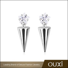OXUI Fashion Cool Design Silver Jewelry White Crystal Star Stud Rhodium Long Rivet Earring Stud