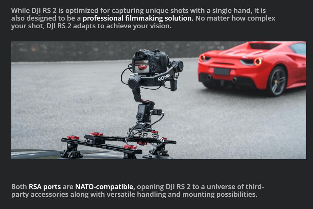 DJI brand new RS 2 advanced camera gimbal Carbon Fiber Construction RS2 with Full-Color Touchscreen Ronin S2 4.5KG payload