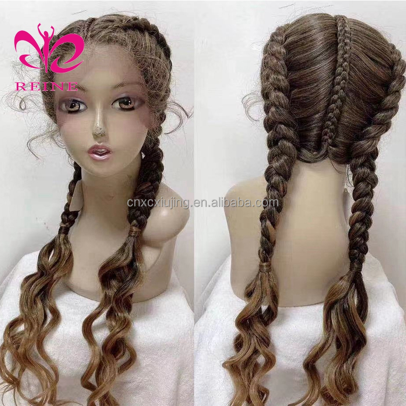 Reine Free Shipping Long Box Braided Lace Wigs Synthetic Hair Lace Front Wigs Heat Resistant Braided Wigs For Black Women