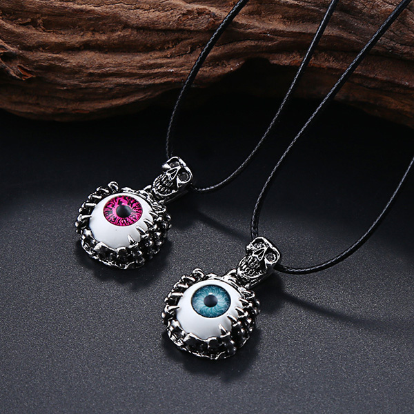 Eye Charm Mens Leather Necklace