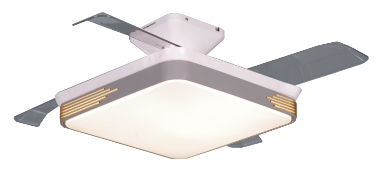 43-inch White Square Ceiling Fan with Grey Lampshade