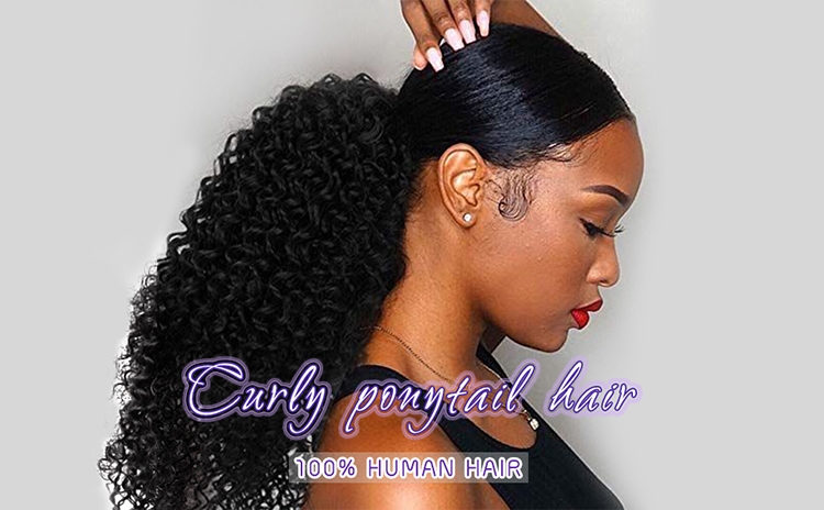 Natural African Girl Deep Wave Human Hair Drawstring Ponytail Clip In Hair Extensions Natural Color Puff Ponytail Products