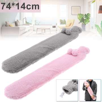 74*14cm Fur Rubber Extra Long Hot Water Bottles Bag With Knitted Removable Cover For Waist Hand Foot Warming Pink Grey