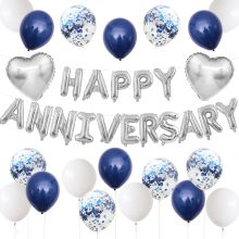Silver Blue Anniversary Balloon Banner