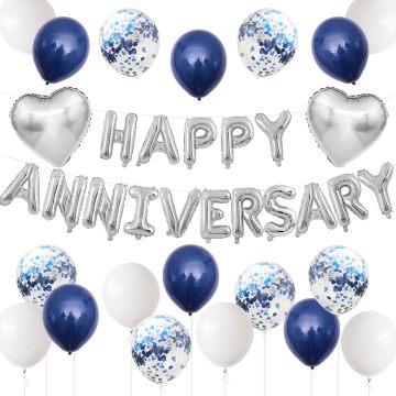 Silver Blue Anniversary Balloon Banner