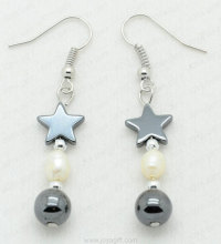 hematite pearl star beads earring