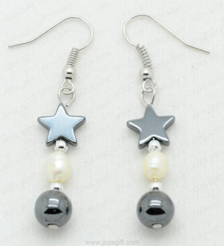 hematite pearl star beads earring